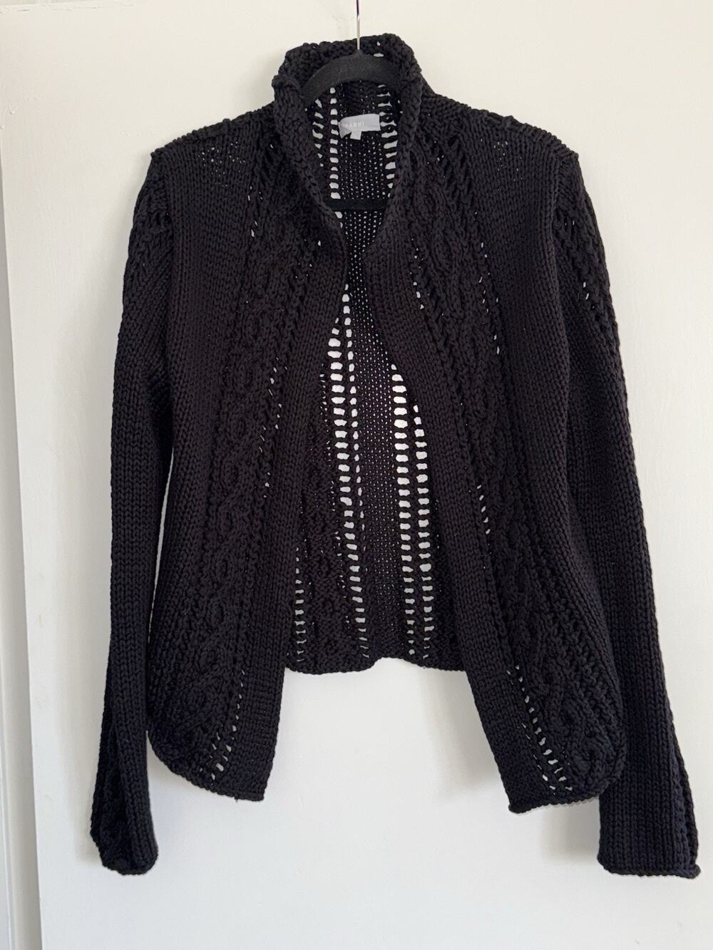 Fahri Heavy Black Cable Knit Cotton Cardigan Office Casual Chic Comfy Party Sz L